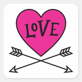 Pegatina Cuadrada Pink Heart Cupid's Bows LOVE 