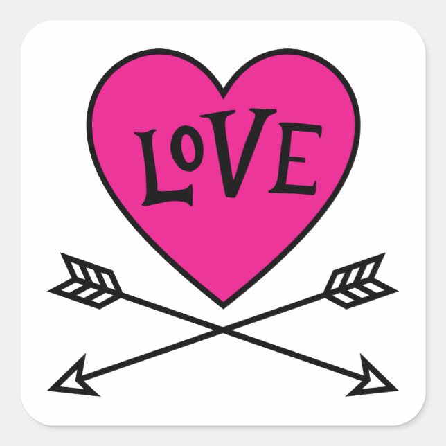 Pegatina Cuadrada Pink Heart Cupid's Bows LOVE  (Anverso)