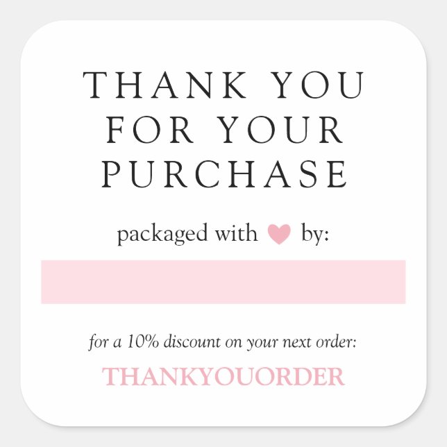 Pegatina Cuadrada Pink Heart Gracias Por El Pedido (Anverso)