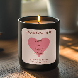 Pegatina Cuadrada Pink Heart Valentine's Day Candle Labels 