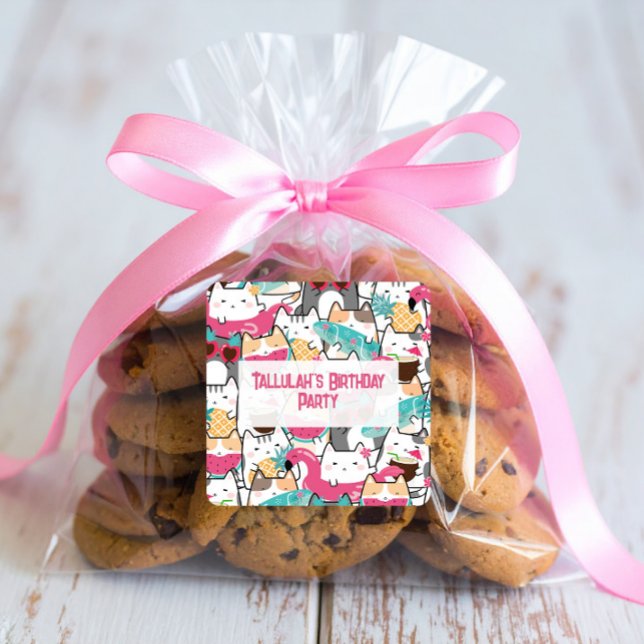 Pegatina Cuadrada Pink Kawaii Gats Pool Fiesta Cumpleaños (Subido por el creador)