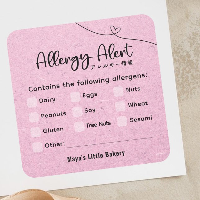 Pegatina Cuadrada Pink Kraft Allergy Alert Allergen Warning (Subido por el creador)