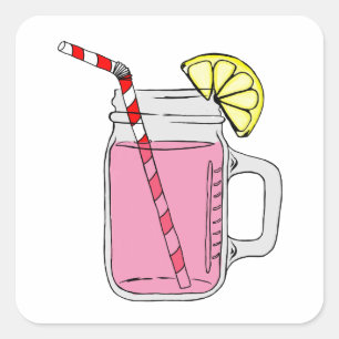 Pegatina Cuadrada Pink Lemonade Mason Jar