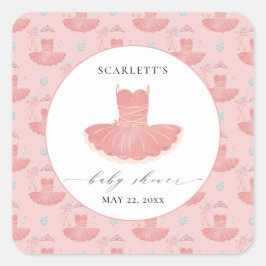 Pegatina Cuadrada Pink Little Ballerina Tutu Baby Baby Shower