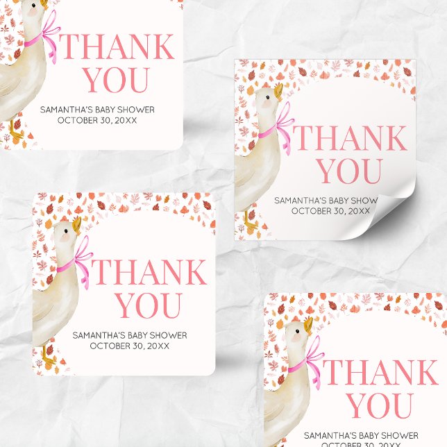 Pegatina Cuadrada Pink Little Silly Goose Baby Shower (Little Silly Goose Baby Shower Square Sticker)