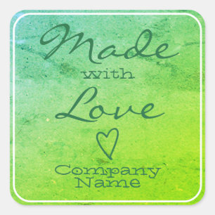 Pegatina Cuadrada Pink Made with Love Labels Kraft Paper Heart