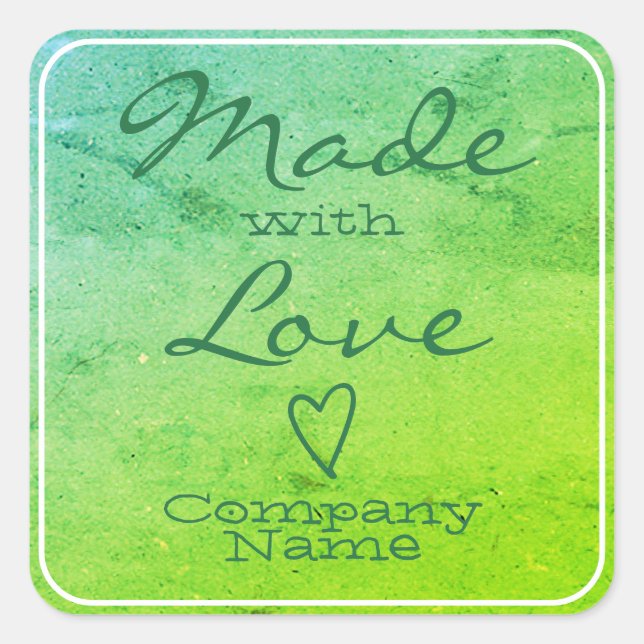 Pegatina Cuadrada Pink Made with Love Labels Kraft Paper Heart (Anverso)