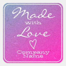 Pegatina Cuadrada Pink Made with Love Labels Kraft Paper Heart