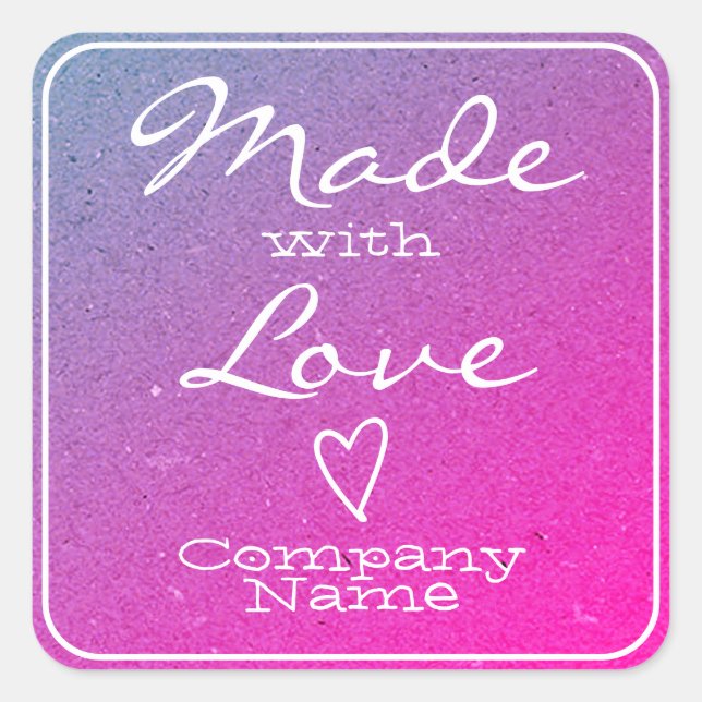 Pegatina Cuadrada Pink Made with Love Labels Kraft Paper Heart (Anverso)