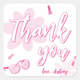 Pegatina Cuadrada Pink Malibu Ven a Besties Cumpleaños Gracias