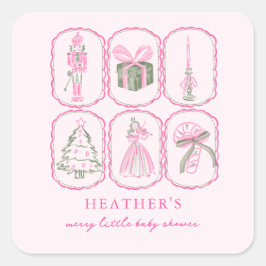 Pegatina Cuadrada Pink Nutcracker A Merry Little Baby Shower