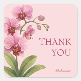 Pegatina Cuadrada Pink Orchid Square Business Thank You Sticker