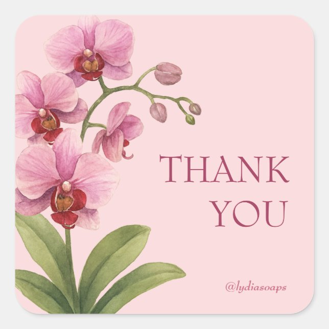 Pegatina Cuadrada Pink Orchid Square Business Thank You Sticker (Anverso)