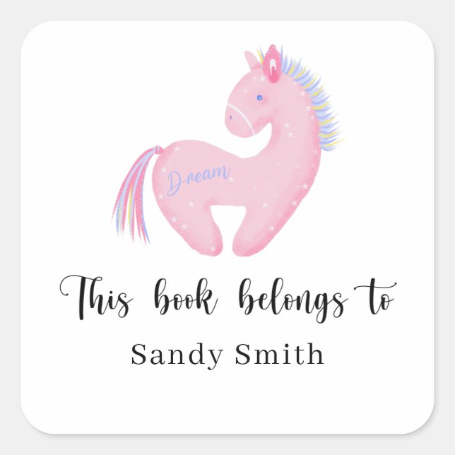 Pegatina Cuadrada Pink Ponny - Este libro pertenece a (Anverso)