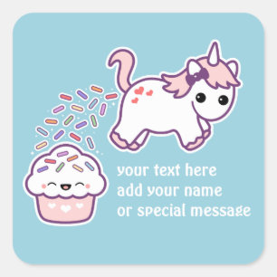 Pegatina Cuadrada Pink Pooping Unicorn