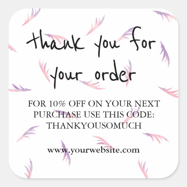 Pegatina Cuadrada Pink Purple Feathery Lashes Gracias Por El Orden (Anverso)