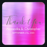Pegatina Cuadrada Pink Purple Wedding Favor Gracias<br><div class="desc">Boda de sellos rosa y púrpura Favor de las Gracias Pegatina. Este pegatina se puede personalizar para incluir su nombre y fecha de boda y se puede usar para sellar sus invitaciones a la boda o bolsos de favores. Póngase en contacto con el diseñador si desea que coincidan con los...</div>
