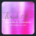 Pegatina Cuadrada Pink Purple Wedding Favor Gracias<br><div class="desc">Boda de sellos rosa y púrpura Favor de las Gracias Pegatina. Este pegatina se puede personalizar para incluir su nombre y fecha de boda y se puede usar para sellar sus invitaciones a la boda o bolsos de favores. Póngase en contacto con el diseñador si desea que coincidan con los...</div>