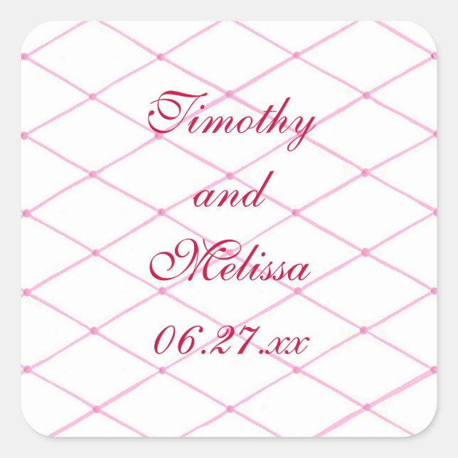 Pegatina Cuadrada Pink Save the date Pegatinas, Quilted CrissCross (Anverso)