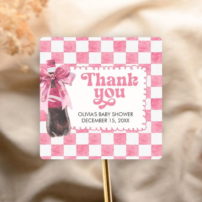 Pegatina Cuadrada Pink She's Ready to Pop Baby Shower (She's Ready To Pop Baby Shower Sticker)