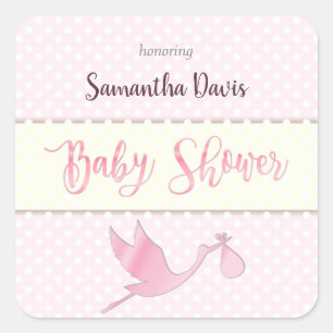 Pegatina Cuadrada Pink Stork Baby Baby Shower