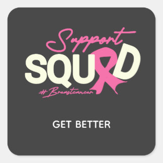 Pegatina Cuadrada Pink Support Squad Breast Cancer Awareness Warrior