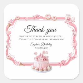 Pegatina Cuadrada Pink Sweet One Birthday Favor Stickers