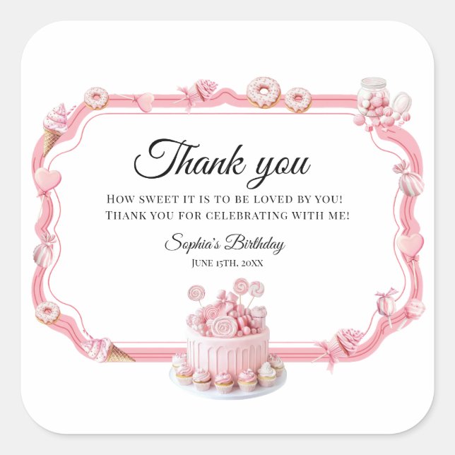 Pegatina Cuadrada Pink Sweet One Birthday Favor Stickers (Anverso)