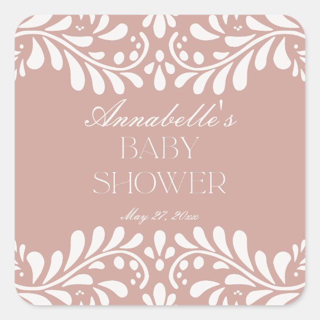 Pegatina Cuadrada Pink Talavera Tile España Fiesta Baby Shower (Anverso)