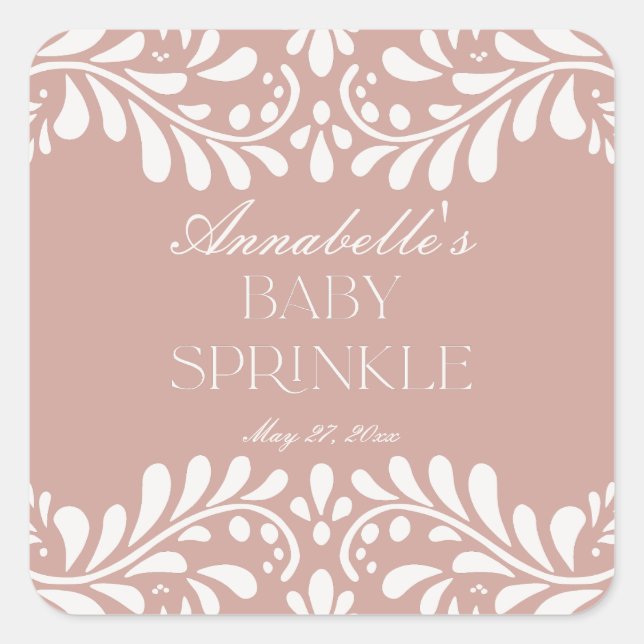 Pegatina Cuadrada Pink Talavera Tile Fiesta España Bebé Sprinkle (Anverso)