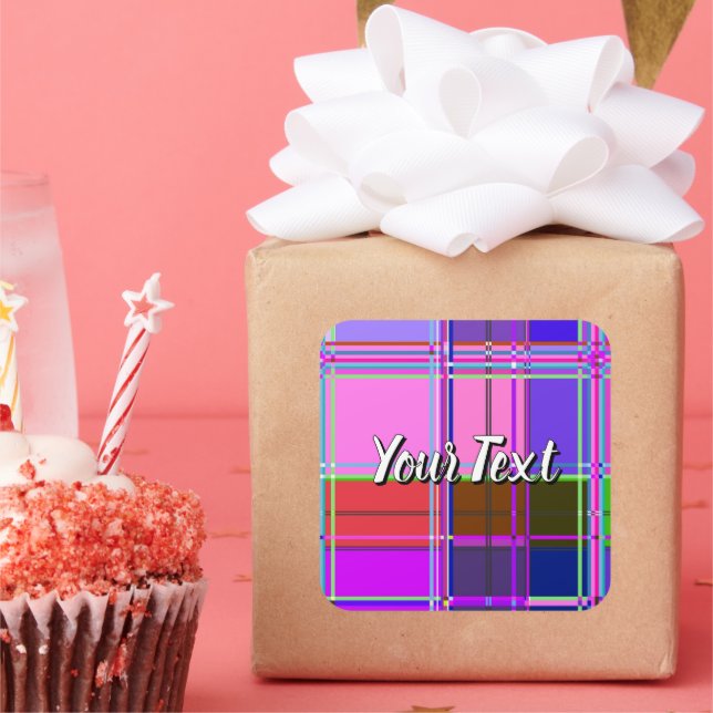 Pegatina Cuadrada Pink tartan Fabric Pattern Cloth Madras (Fiesta)