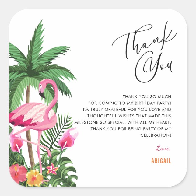 Pegatina Cuadrada Pink Tropical Hawaiian Adult 25th Birthday Napkins (Anverso)