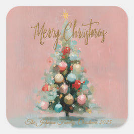 Pegatina Cuadrada Pink Velvet Christmas Tree Foil Holiday Postcard