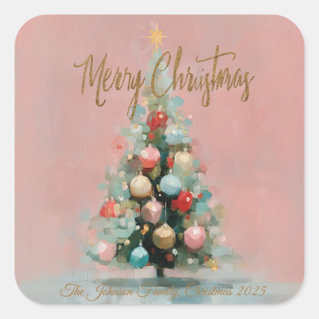 Pegatina Cuadrada Pink Velvet Christmas Tree Foil Holiday Postcard (Anverso)