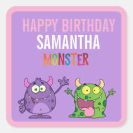 Pegatina Cuadrada Pink violet monster Fun kids 