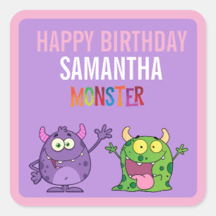 Pegatina Cuadrada Pink violet monster Fun kids 