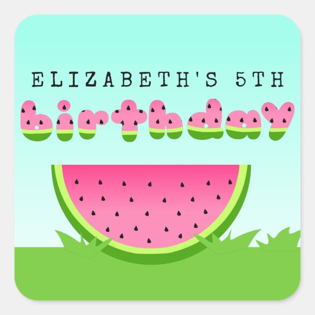 Pegatina Cuadrada Pink Watermelon Birday Picnic Fiesta (Anverso)