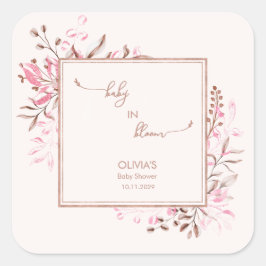 Pegatina Cuadrada Pink Wildflower Baby in Bloom Thank You 