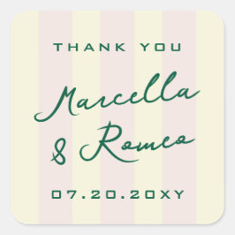 Pegatina Cuadrada Pink Yellow Vertical Stripes Modern Thank You