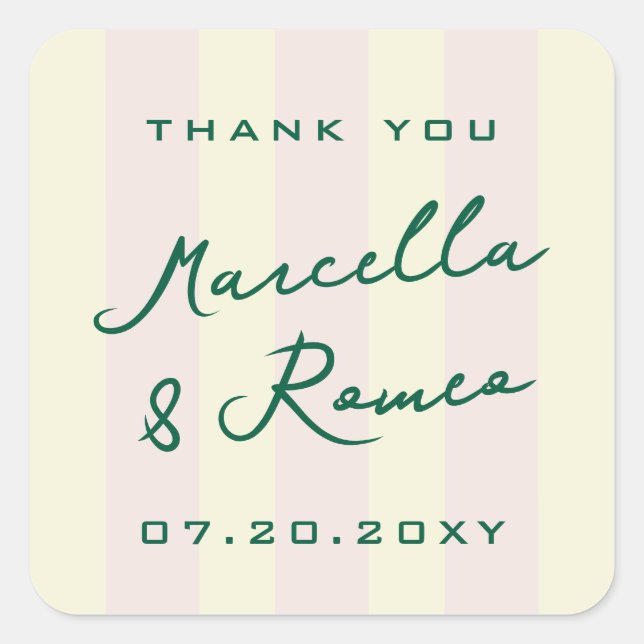 Pegatina Cuadrada Pink Yellow Vertical Stripes Modern Thank You (Anverso)