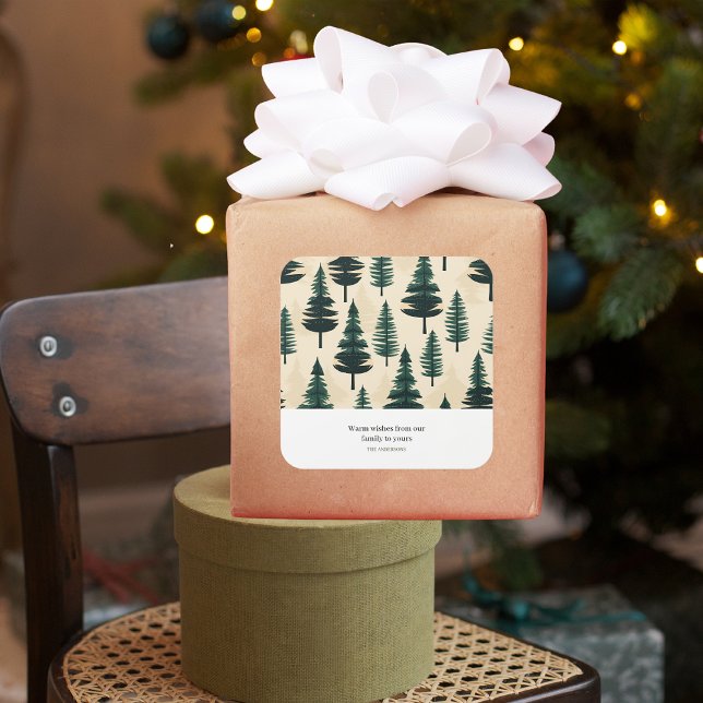 Pegatina Cuadrada Pino de época verde en verde oscuro y beige (Subido por el creador)