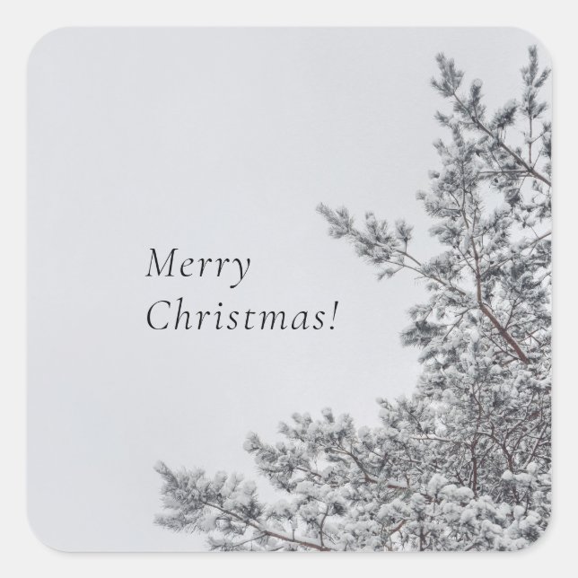 Pegatina Cuadrada Pino nevado, estética navideña escandinava (Anverso)