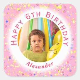 Pegatina Cuadrada Pintada foto de fiesta de cumpleaños de un niño pe