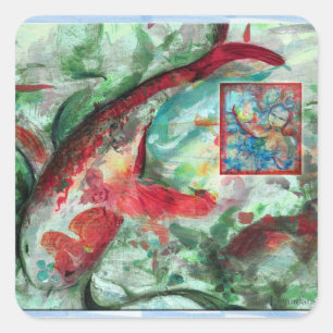 Pegatina Cuadrada Pintado de peces Koi Carp