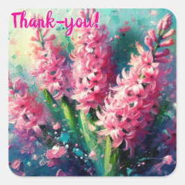 Pegatina Cuadrada Pintado Impresionista Floral De Hiacintos Rosados