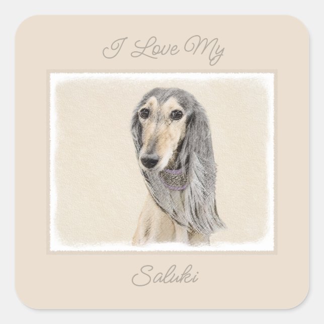 Pegatina Cuadrada Pintado Saluki (Amanecer) - Cute Original Dog Art  (Anverso)