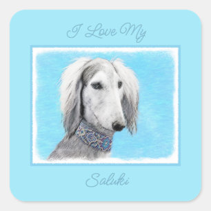Pegatina Cuadrada Pintado Saluki (plateado) - Cute Original Dog Art 