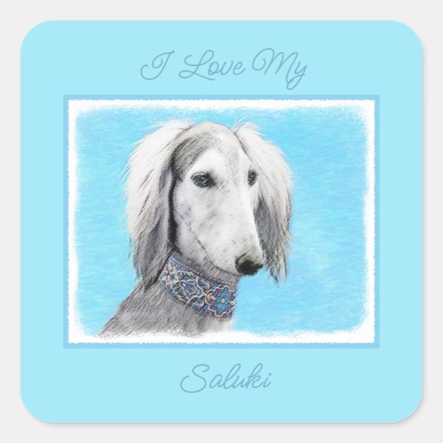Pegatina Cuadrada Pintado Saluki (plateado) - Cute Original Dog Art  (Anverso)