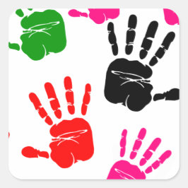 Pegatina Cuadrada Pintando dedos Manos Niños Sorprendentes Fab Prees