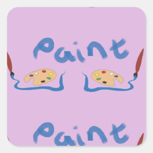 Pegatina Cuadrada Pintar pincel y paleta en morado